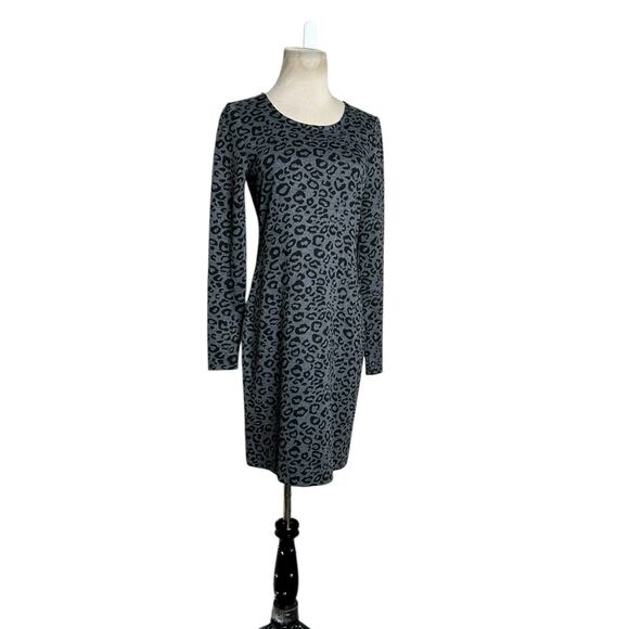 Banana Republic gray black leopard print long sleeves sheath dress size 4 - Picture 10 of 13